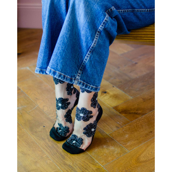 Chaussettes Murano noires à fleurs