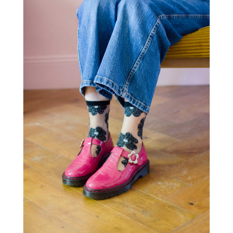 Chaussettes Murano noires à fleurs derbies